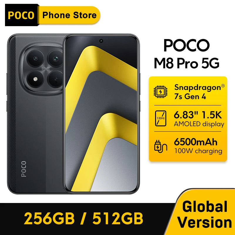 【World Premiere】POCO M8 Pro 5G Smartphone Global Version Snapdragon 7s Gen 4 6.83" 1.5K 120Hz display 6500mAh battery 100W NFC