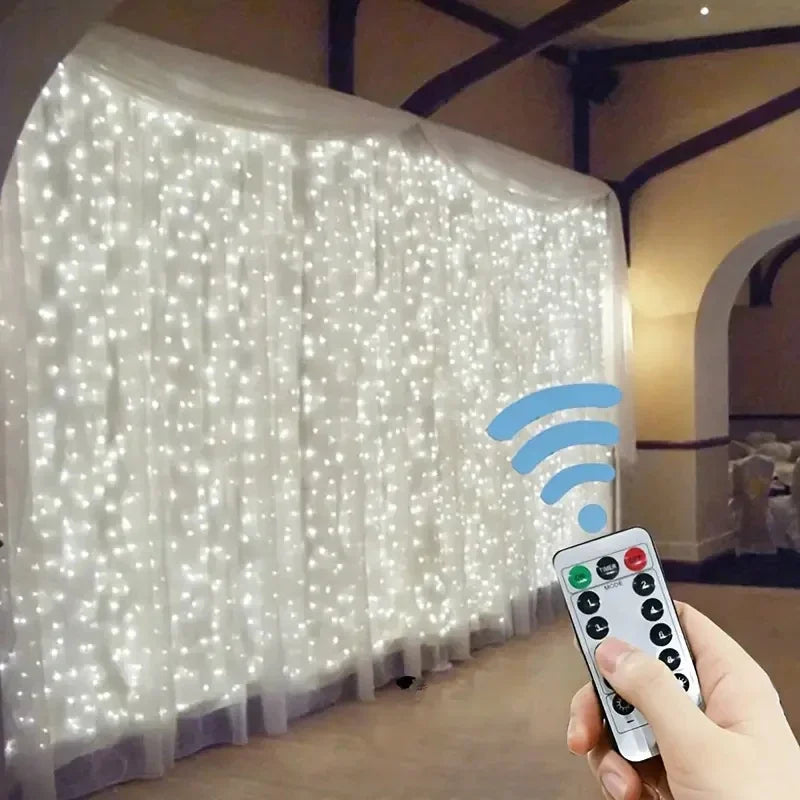 3/4/6m Curtain 100/600LEDString Lights Garland USB Festoon Remote Control Fairy Garland Lights Christmas Decoration Bedroom Home
