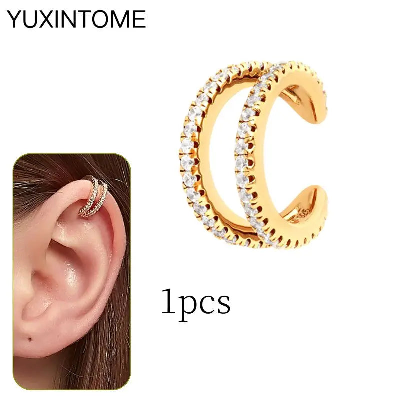 1PC Punk Ear Cuff Plated 24K Gold/925 Silver Conch Clip Earrings For Women Climbers No Piercing Fake Cartilage Earrings