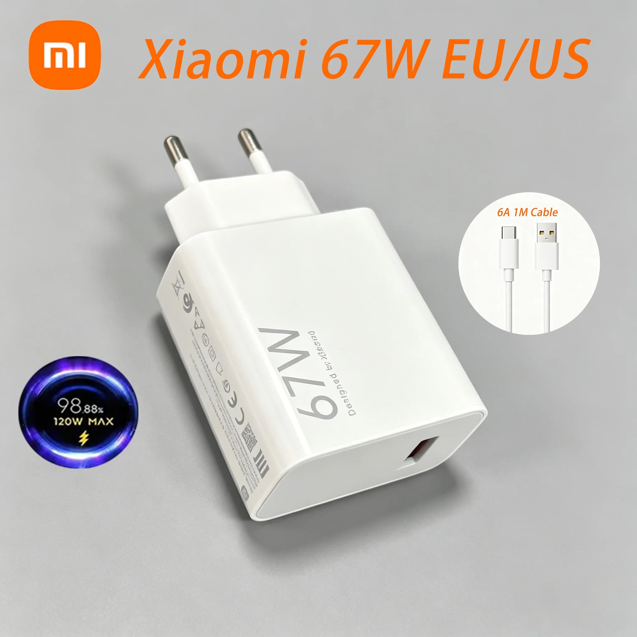 Original Xiaomi 67W Charger Turbo Charge EUUS Adapter 1M 6A Usb Type C Cable For Poco X5 X4 F5 Pro Mi 13 12 11 Lite Mix Fold 3 2