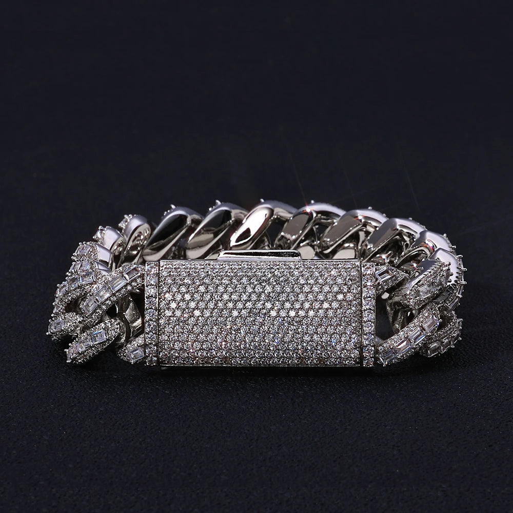 ESKEEM 18mm 3 Row Moissanite Cuban Link Chain 925 Silver Full Iced Out VVS Moissanite Bracelet Hip Hop Jewelry