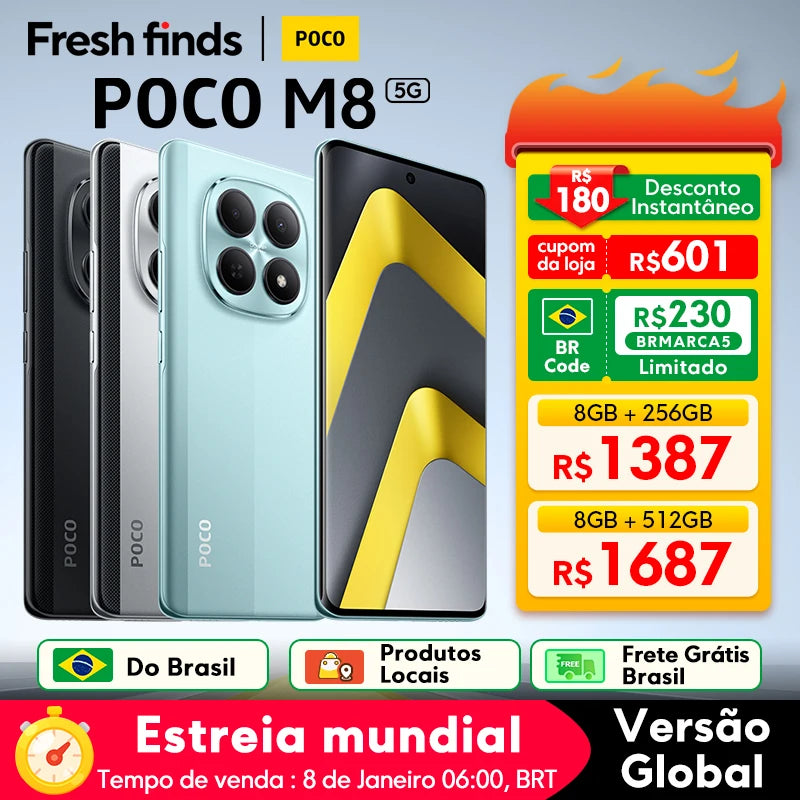 【World Premiere】POCO M8 5G Cellphone Global Version Snapdragon® 6 Gen 3 50MP Camera 6.77" 120Hz AMOLED display 5520mAh 45W NFC