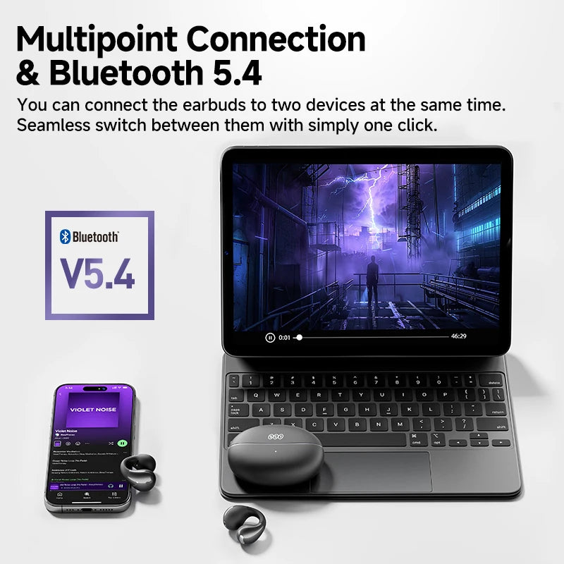 QCY Crossky C30 Open Ear Wireless Earphones Bluetooth 5.4 Spatial Audio Stable Fit OWS Earbuds 4 Mic ENC Multi-Point Connection