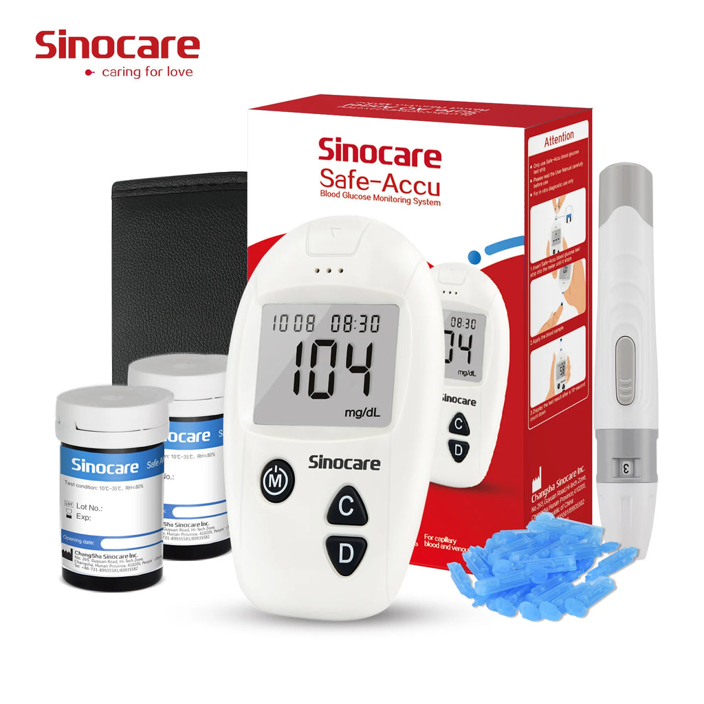 Sinocare Blood Glucose Monitor, Blood Sugar Meter, 0.6μL Blood Sample, 200 Memories, Easy Blood Glucose Test Kit or Only Strips