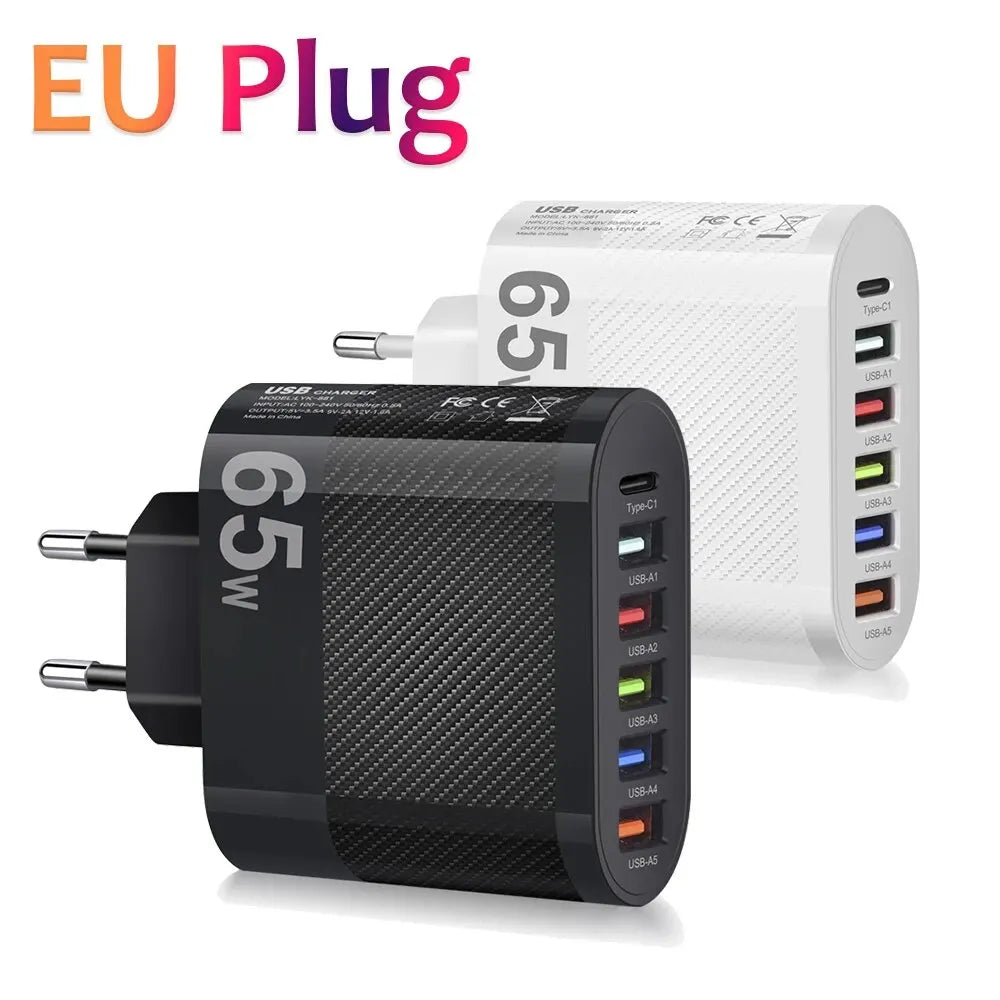 3.1A 5 Ports USB Charger PD Fast Charging Adapter For iPhone Xiaomi Samsung Mobile Phone EU/US/UK Plug Charge QC3.0 Wall Charger