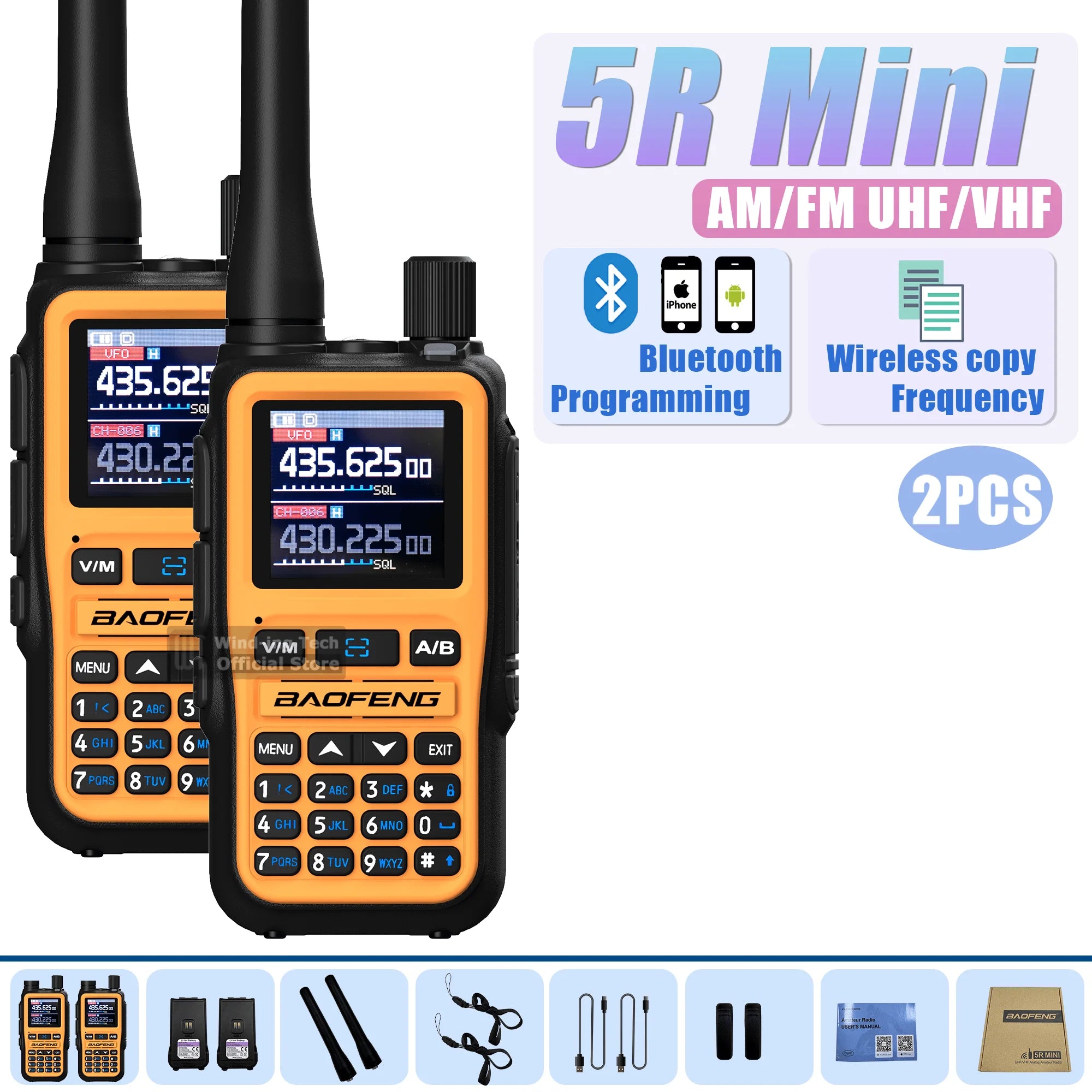 Baofeng UV 5R Mini Walkie Talkie Bluetooth Programming Frequency Hopping Type-C Jack Multiple Colors Dual PTT Camping Ham Radios