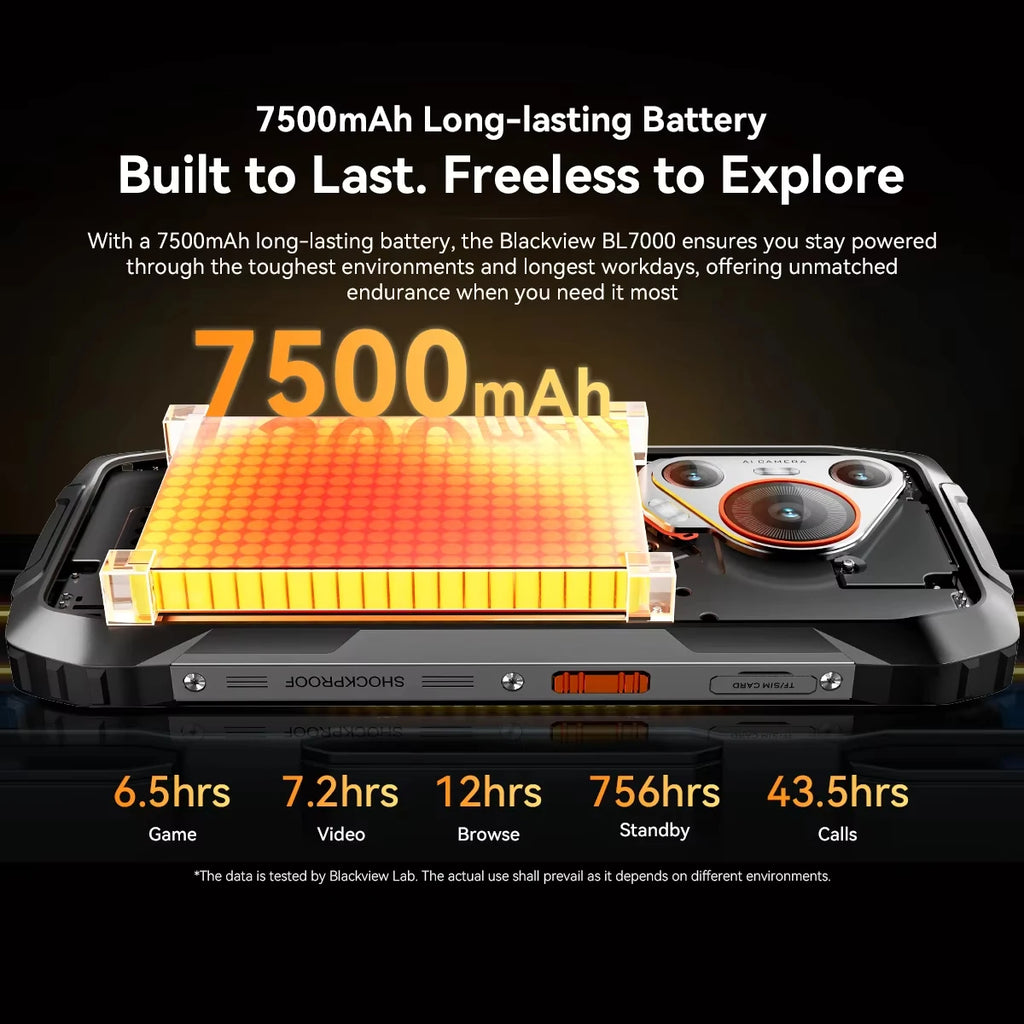 BLACKVIEW BL7000 5G AI Rugged Phone Deepseek GPT Android 15 Smartphone, 6.78" HD+2.4K Display 120Hz, 8GB RAM 256GB, 7500Amh