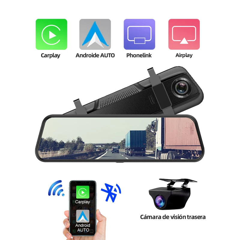 10 Inch 4K Mirror Dash Cam Suppost Wireless Carplay & Android Auto WIFI GPS Navigation Dual Lens Video Recorder Car Dvr