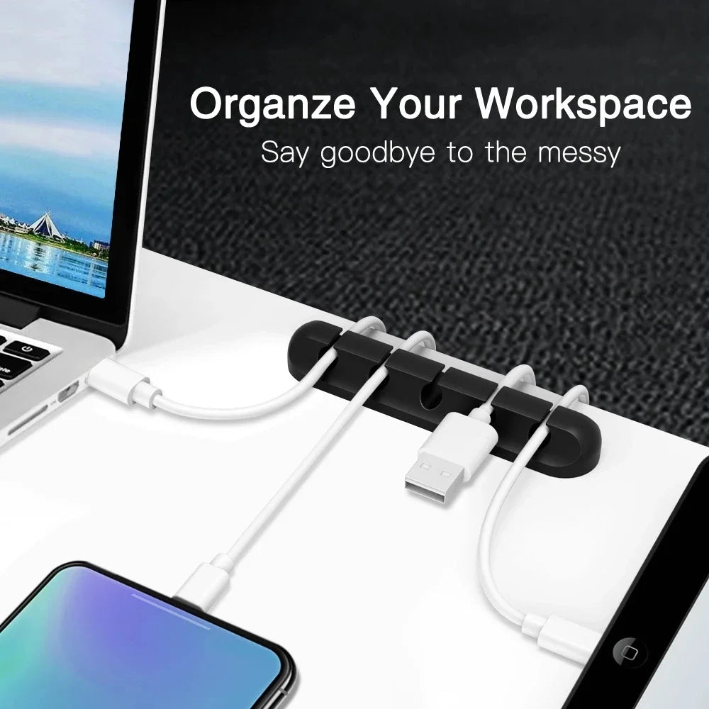 Silicone USB Cable Organizer USB Charging Cable Winder Desktop Tidy Management Clips Cable Holder For Mouse earphone Accessories