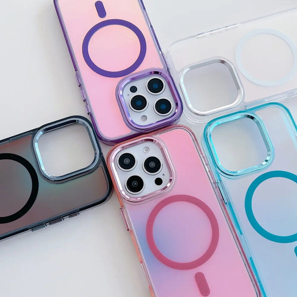 Luxury Metal Lens for MagSafe Magnetic Phone Case For iPhone 16 Pro Max 15 14 13 12 11 Wireless Charging Discolour Color Cover
