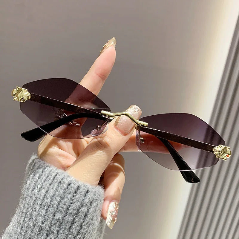 New Rimless Cut Edge Sunglasses Woman Diamond Personalized Sunglasses UV Protection Small Frame Vintage Metal Shades Eyewear