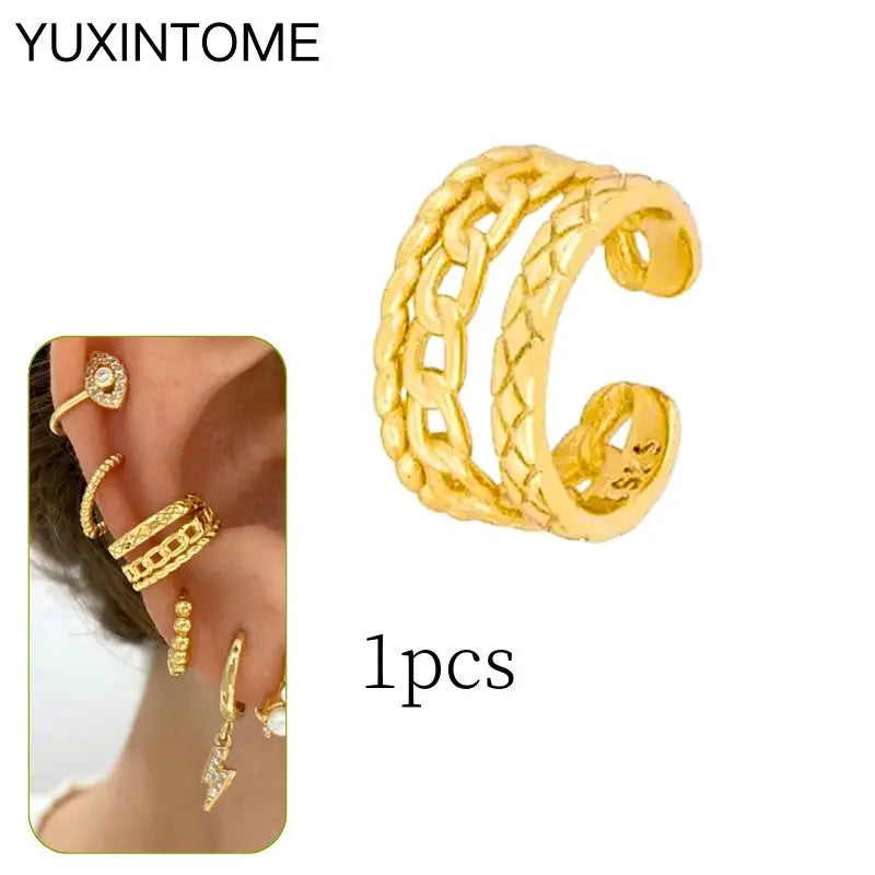 1PC Punk Ear Cuff Plated 24K Gold/925 Silver Conch Clip Earrings For Women Climbers No Piercing Fake Cartilage Earrings