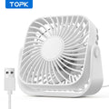 TOPK 4Inch USB Mini Portable Fan for Camping,3 Speeds Quiet Desk Table Personal Fan,360°Adjustment Standing fans for room Home