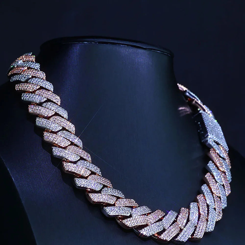 NY Hip Hop Cuban Link Chain Jewelry 20MM Width 3 Rows CZ Men Iced Out Cuban Chains Bling Cubic Zirconial Brass Necklace ﻿