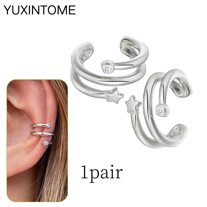 1PC Punk Ear Cuff Plated 24K Gold/925 Silver Conch Clip Earrings For Women Climbers No Piercing Fake Cartilage Earrings