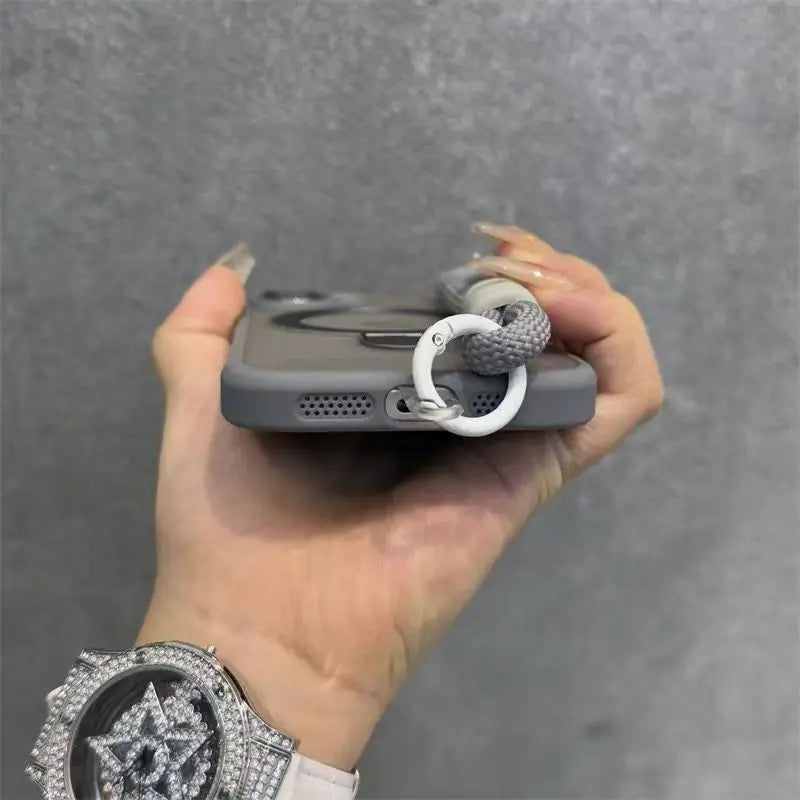 for Magsafe Candy Color Contrast Lanyard Case for iPhone 17 16 15 14 13 12 11 Pro Max Air With Magnetic Stand Holder Cases Cover