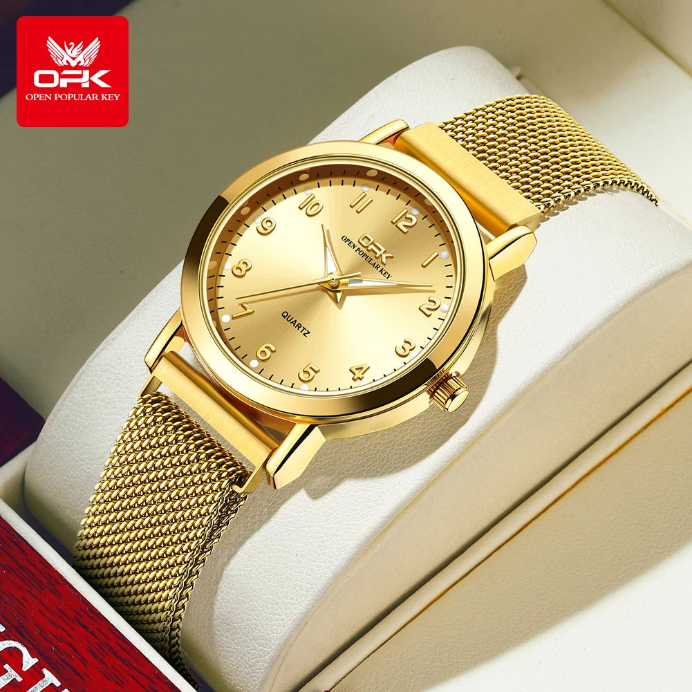 OPK 8115 Women's Watch Simple Fashion Original Quartz Wrist Watch Stainless Steel Mesh Strap Waterproof Watch For Women Reloj
