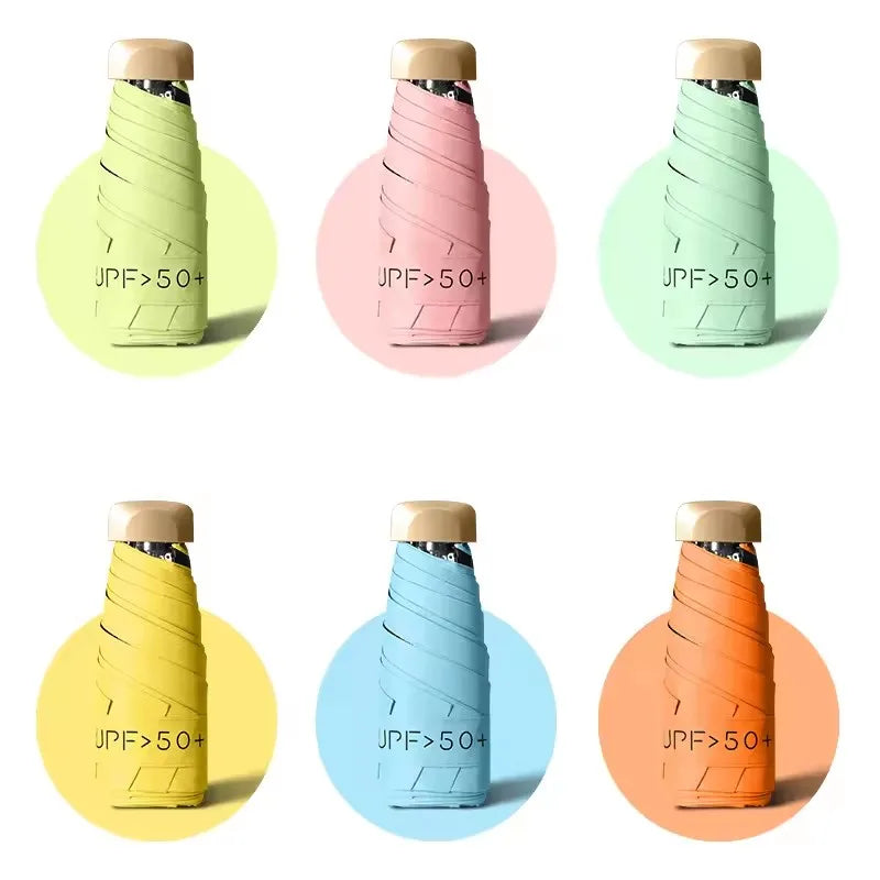 Low Price Promotion Mini Sun Umbrella Pocket Rain Umbrella Vinyl Folding UV Ultraviolet Protection Sun Shade Pocket Parasol