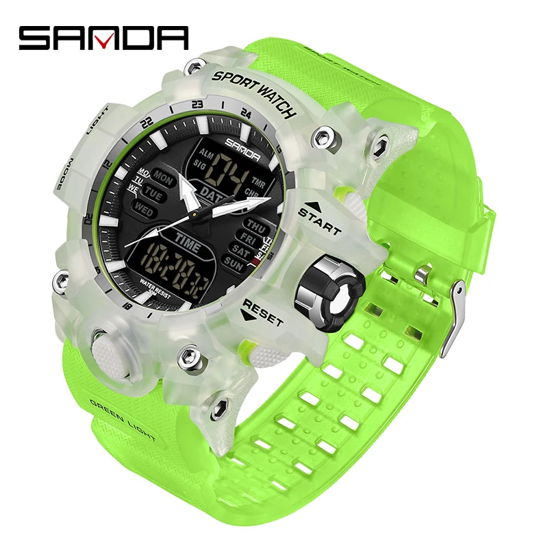 SANDA Dual Display Men Watches Waterproof Sports Watch Military Man Alarm Stopwatch Quartz Wristwatch Male LED Digital Clock6126