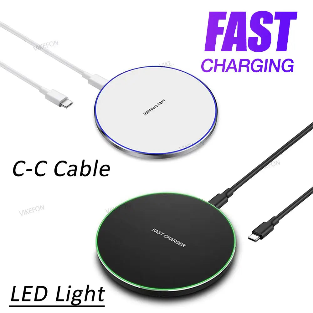 Desktop Wireless Charger Type C Cable LED Light For iPhone 17~12 Samsung S25 S24 Xaomi 17 Pro Max Huawei Fast Charging Station