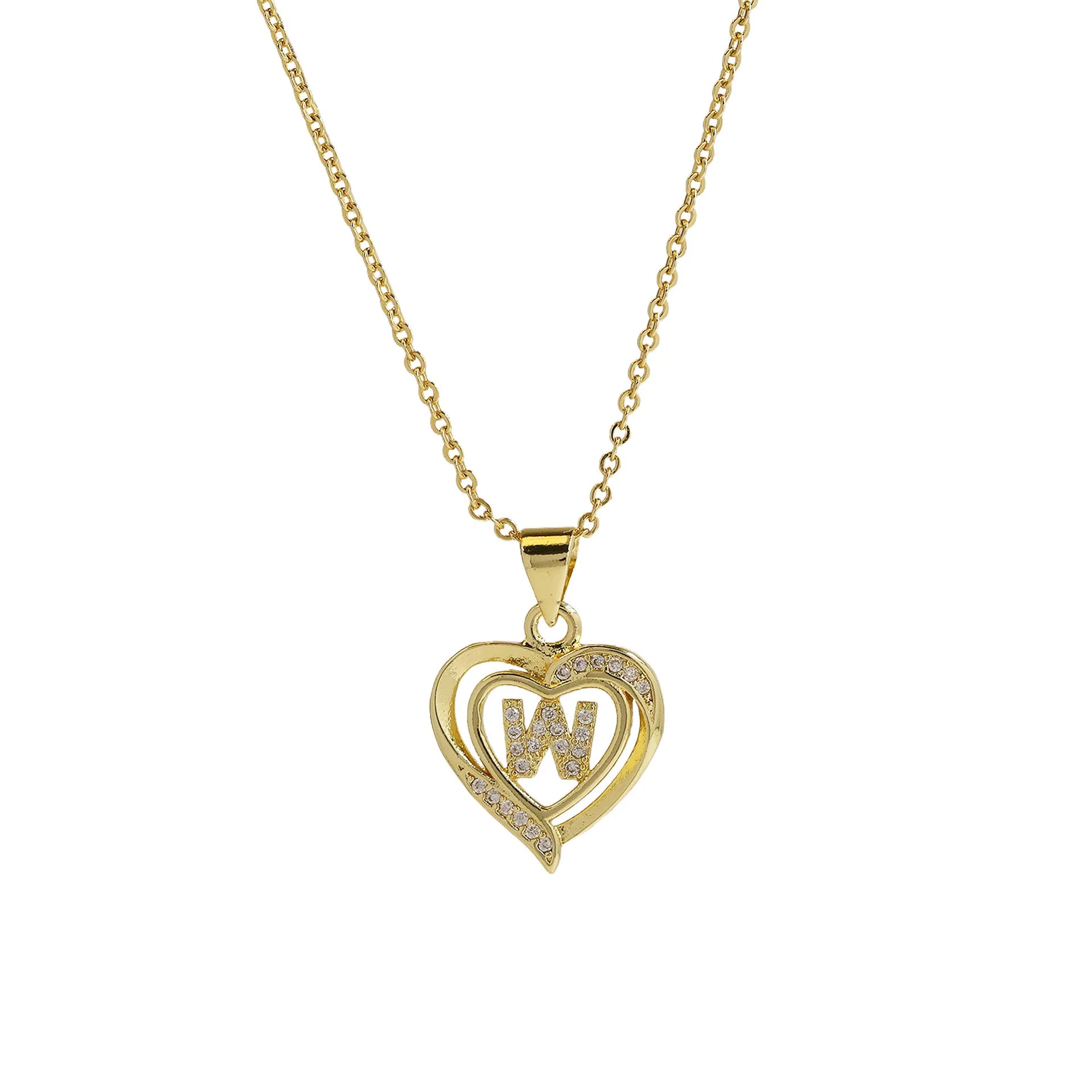 A-Z English Letter Initial Necklace Gold Color Plated Necklace Micro Setting Zircon Heart Necklace for Women