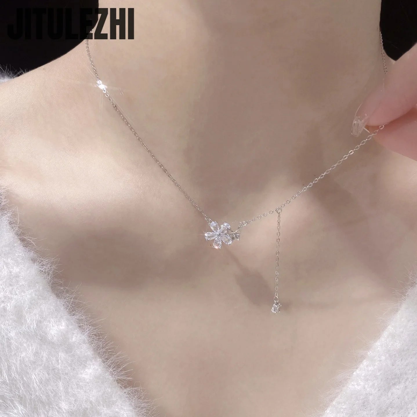 Trendy 925 Sterling Silver Pendant Necklace For Women Butterfly Flower Shape Pendant Sparkling Zircon Party Silver Fine Jewelry