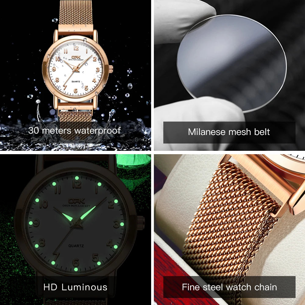 OPK 8115 Women's Watch Simple Fashion Original Quartz Wrist Watch Stainless Steel Mesh Strap Waterproof Watch For Women Reloj