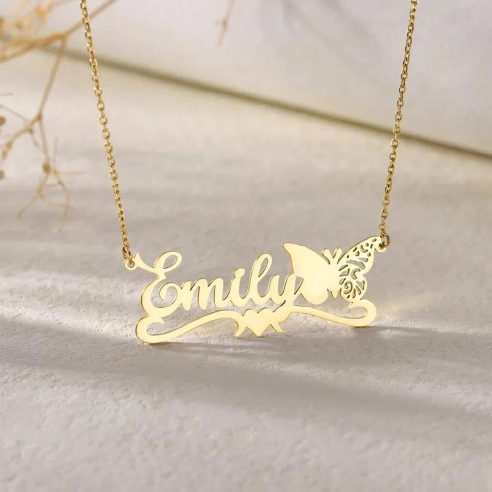 Personalized Butterfly Name Necklace, Stainless Steel Fashion Customization 12-month Butterfly Style Pendant, Christmas Gift