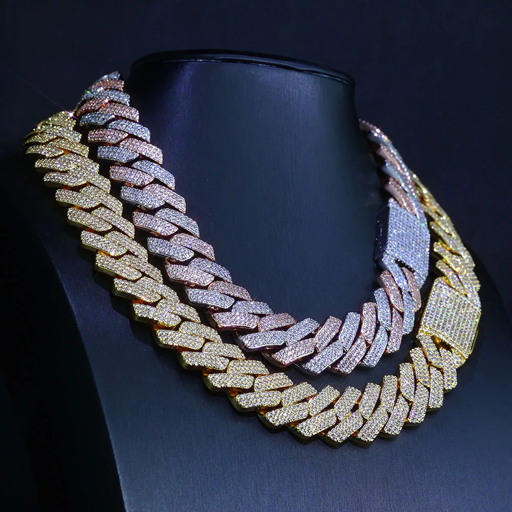 NY Hip Hop Cuban Link Chain Jewelry 20MM Width 3 Rows CZ Men Iced Out Cuban Chains Bling Cubic Zirconial Brass Necklace ﻿