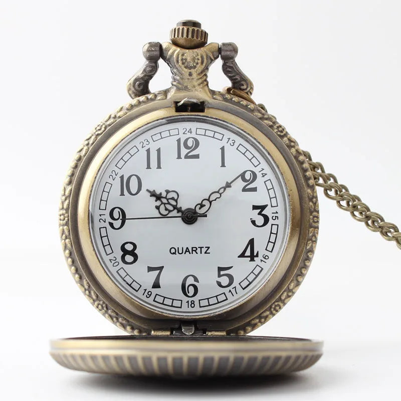 Retro Bronze Pentagram Party Memorial Gift Quartz Pendant Necklace Men and Women Strap Chain Pocket Watch
