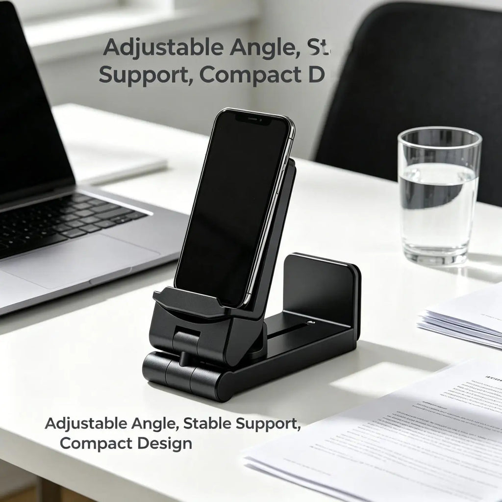 Foldable Rotatable Phone Holder Stand, Portable Adjustable Cell Phone Mount for Airplane, Train, Desk, Travel - Hands-Free