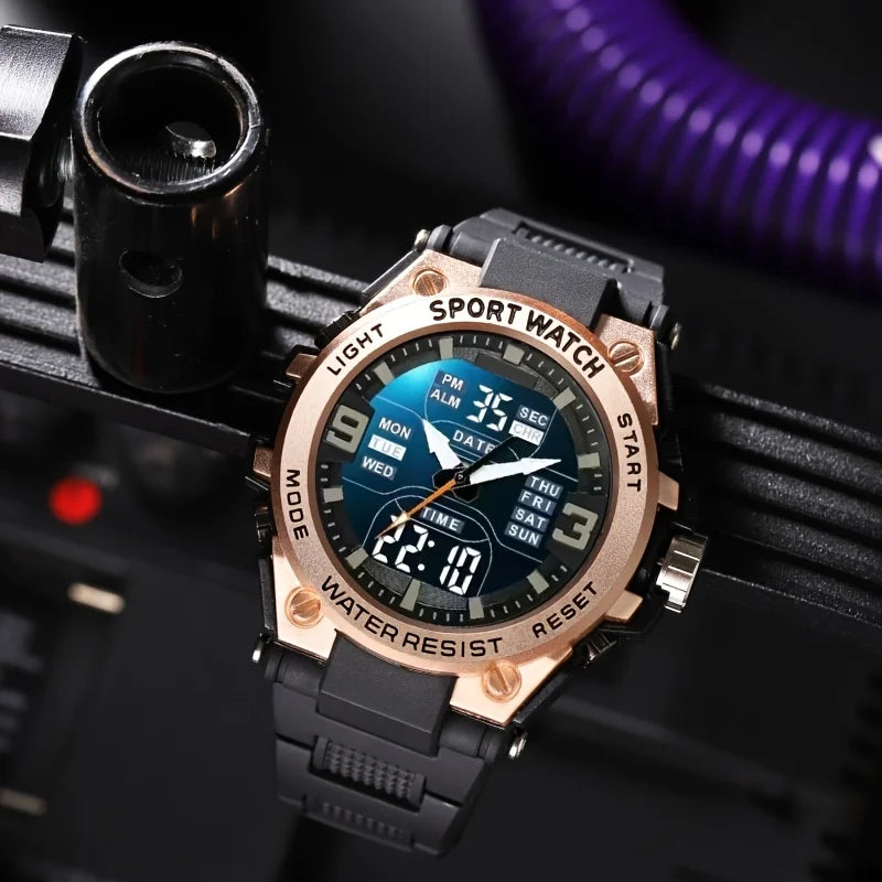 Men's digital sports watch alarm clock, timing, date function, alloy case - perfect for outdoor activities