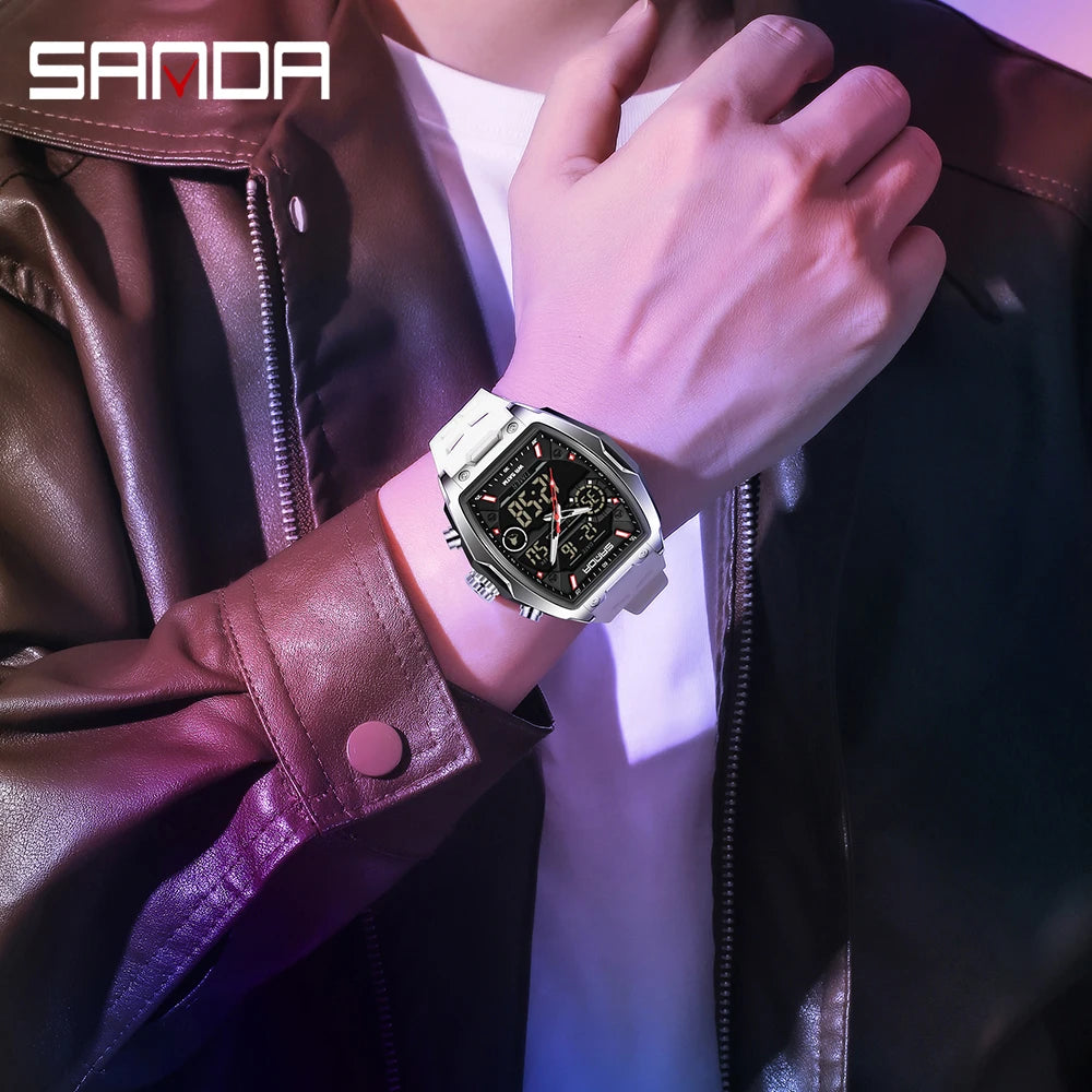 Sanda 6235 Top Brand Men Electronic Watch Big Dial Sports Led Analog Digital Chronograph Military Dual Display Man Wrist Watches