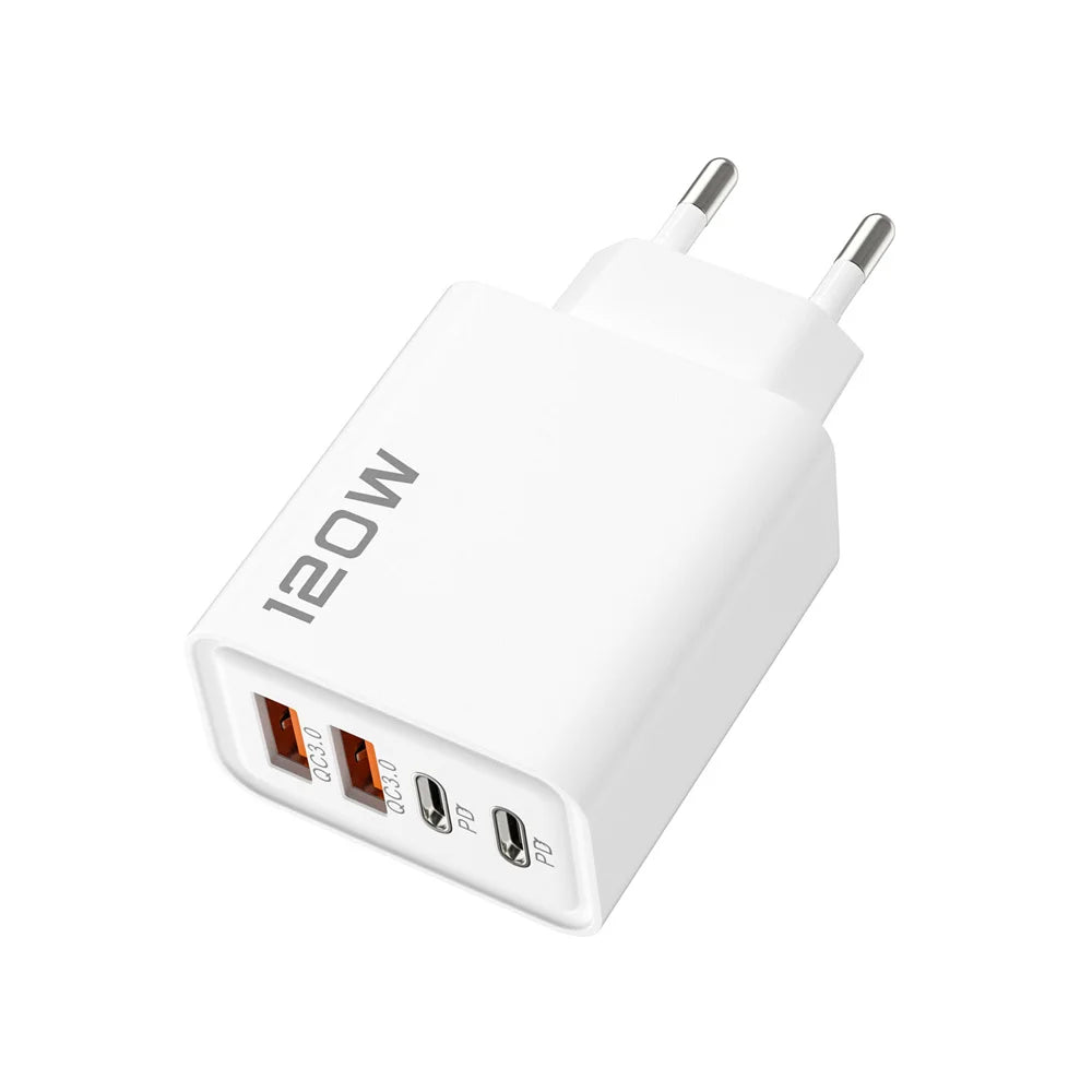 120W USB Fast Charger Quick Charge 3.0 Type C Mobile Phone Charger Adapter For iPhone Samsung Xiaomi EU/US/UK Plug Wall Charger