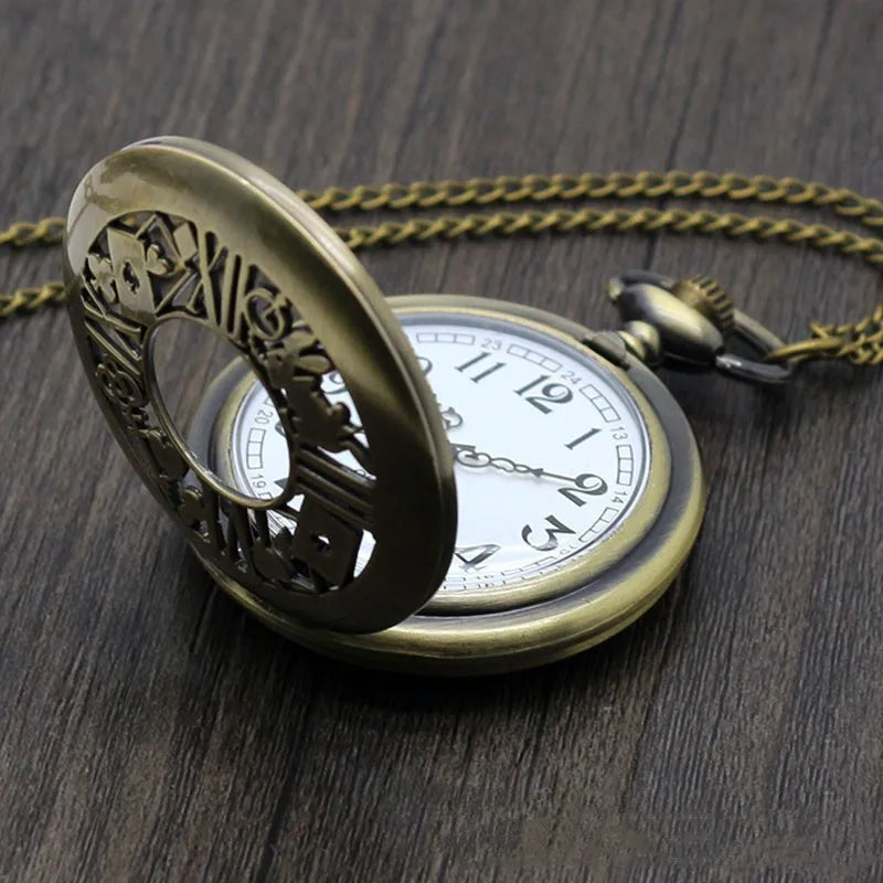 New Bronze Quartz Pocket Watch Retro Alice Theme Pocket Fob Watch Pendant Necklace Pocket Watch Men Womens Gift