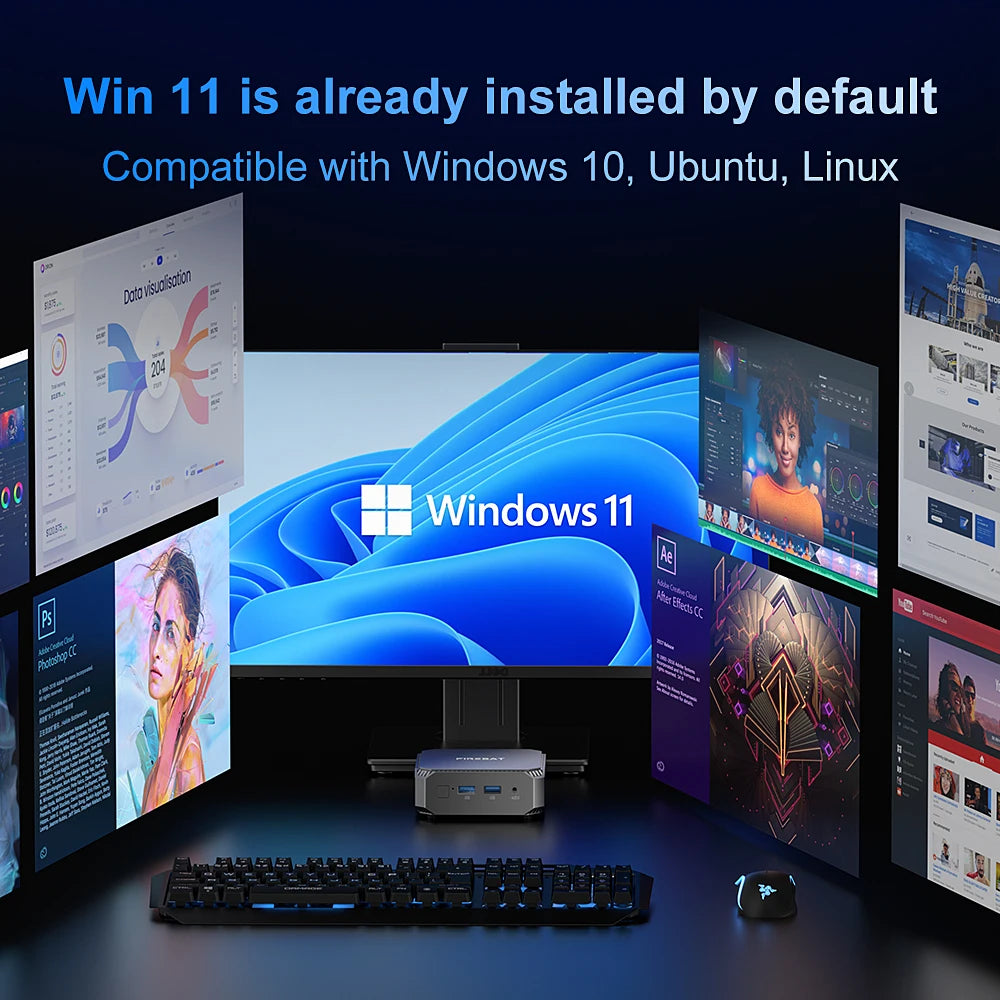 FIREBAT T2 MiniPC Intel N150 Dual Band WiFi5 BT4.2 16GB 512GB Windows 11 Desktop Gaming Computer Mini PC Gamer