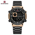 NAVIFORCE Men's Watch Luxury Night Light Watch Business Waterproof Stainless Steel Strap LCD Digital Display Movement Boy Clock