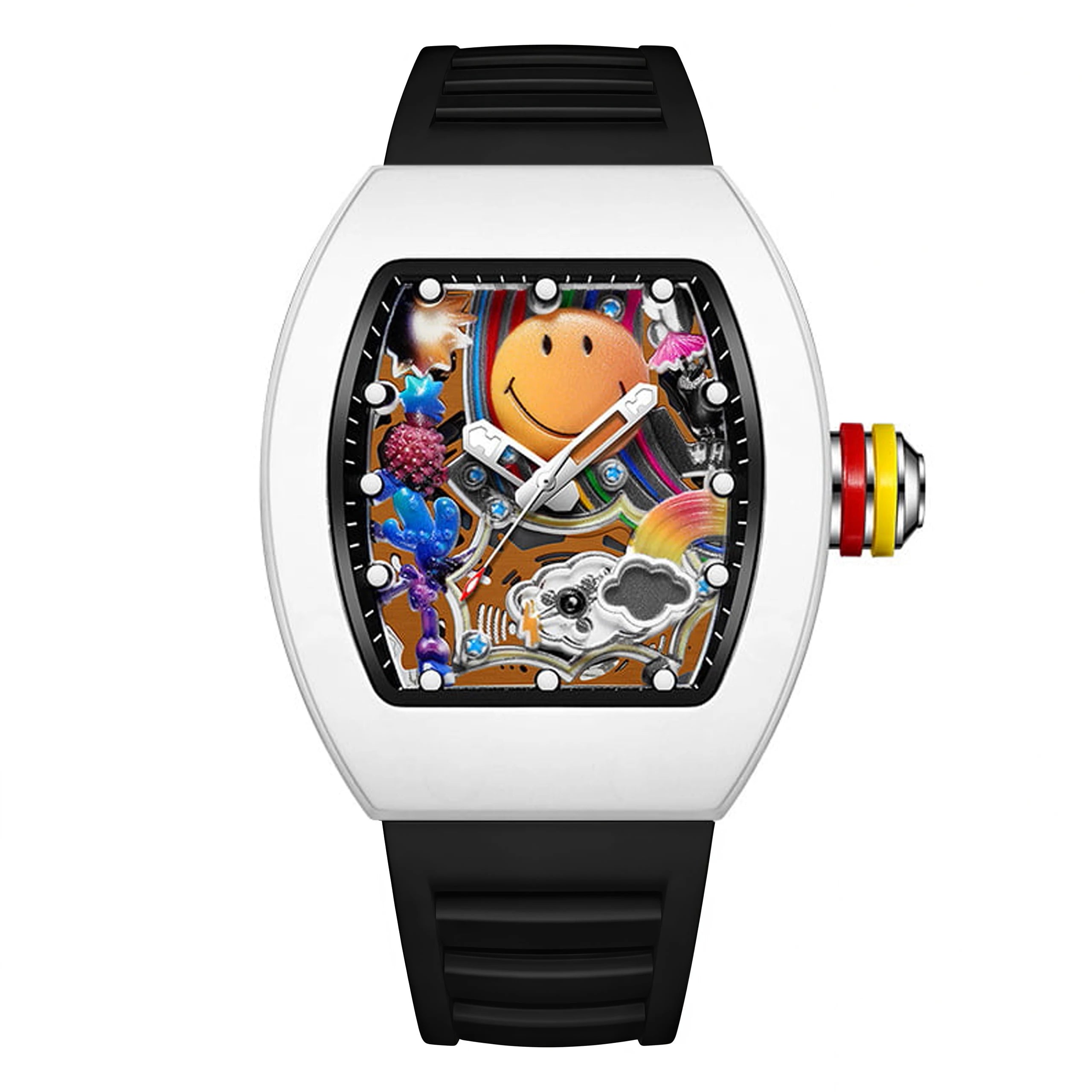 New Men's Sports Fashion Quartz Watch, Trendy Hip-Hop Style Large Dial, Gear Design, Fashionable, Luminous Display, Barrel-Shaped Silicone Men's Watch, Electronic Quartz Movement, Ideal Gift for Friends - Suitable for Busines