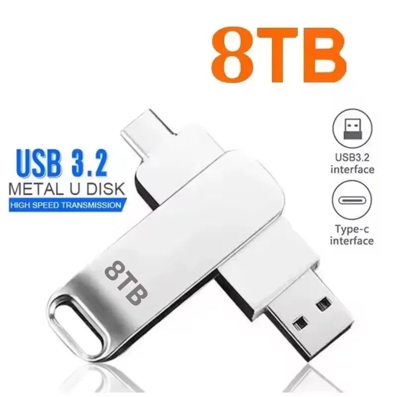 16TB Flash Drive USB 3.2 Ultra High Speed Metal Transfer USB Flash Drive Pen Drive Waterproof C Disk SSD USB Drive Disks 2025