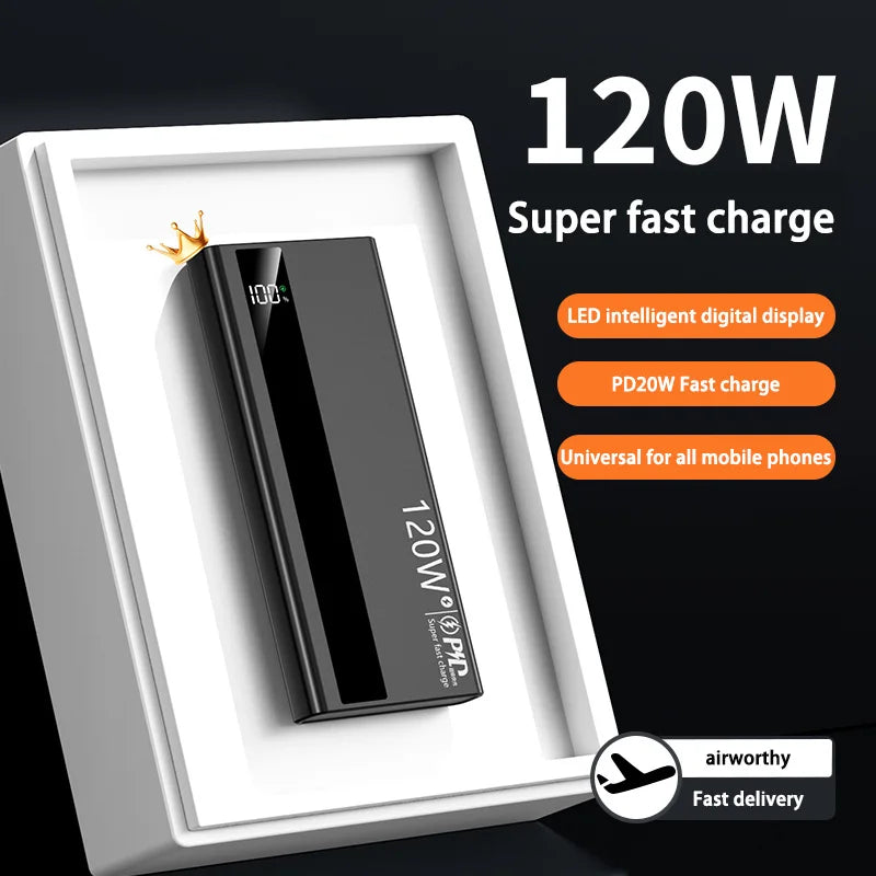 200000mAh High Capacity PowerBank 120W Super Fast Charging Portable External Battery Powerbank For Iphone Huawei Oppo Samsung