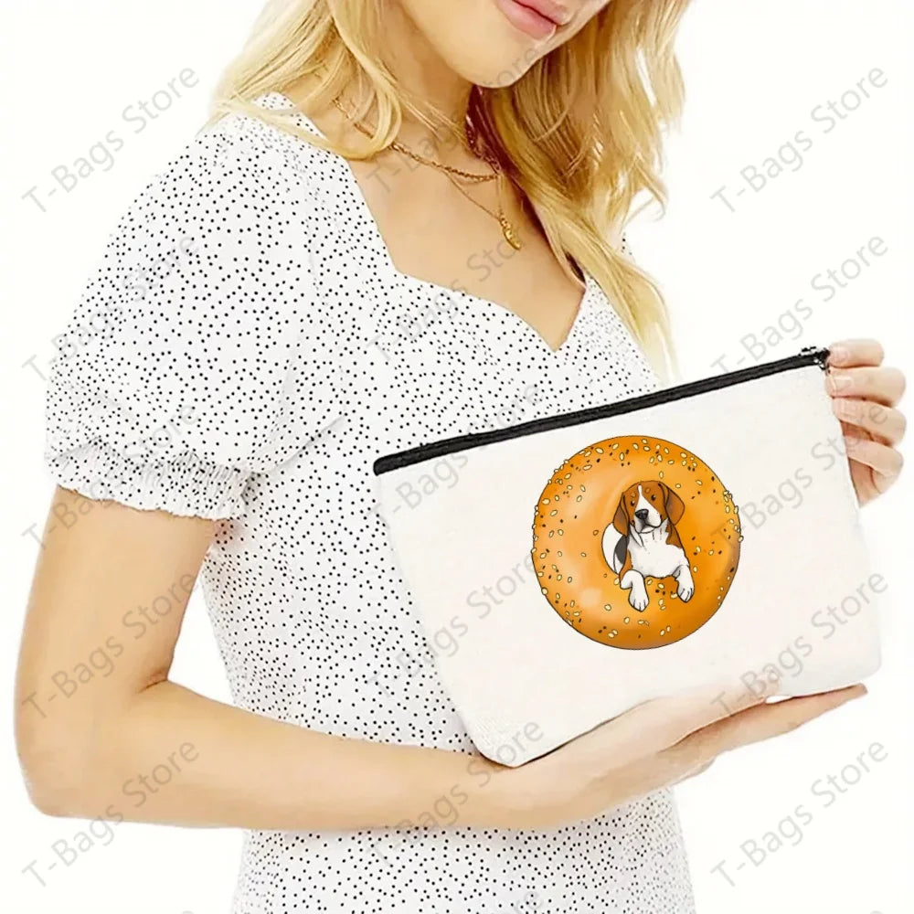 2pcs/set Beagle Bagel Dog Cute Print Tote Bag, Large Capacity Shoulder Bag, Women's Casual Handbag for Work School Shopping