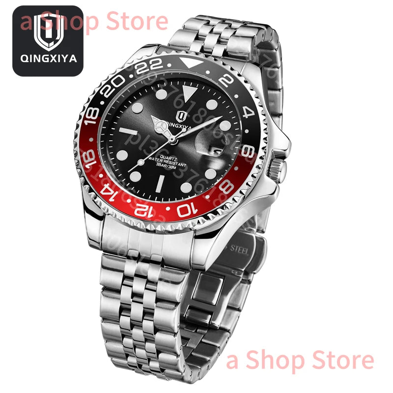 Luxury Quartz Men Watch Waterproof Luminous Date Man Watch Stainless Steel Business Wristwatches Male Clock Reloj+Box