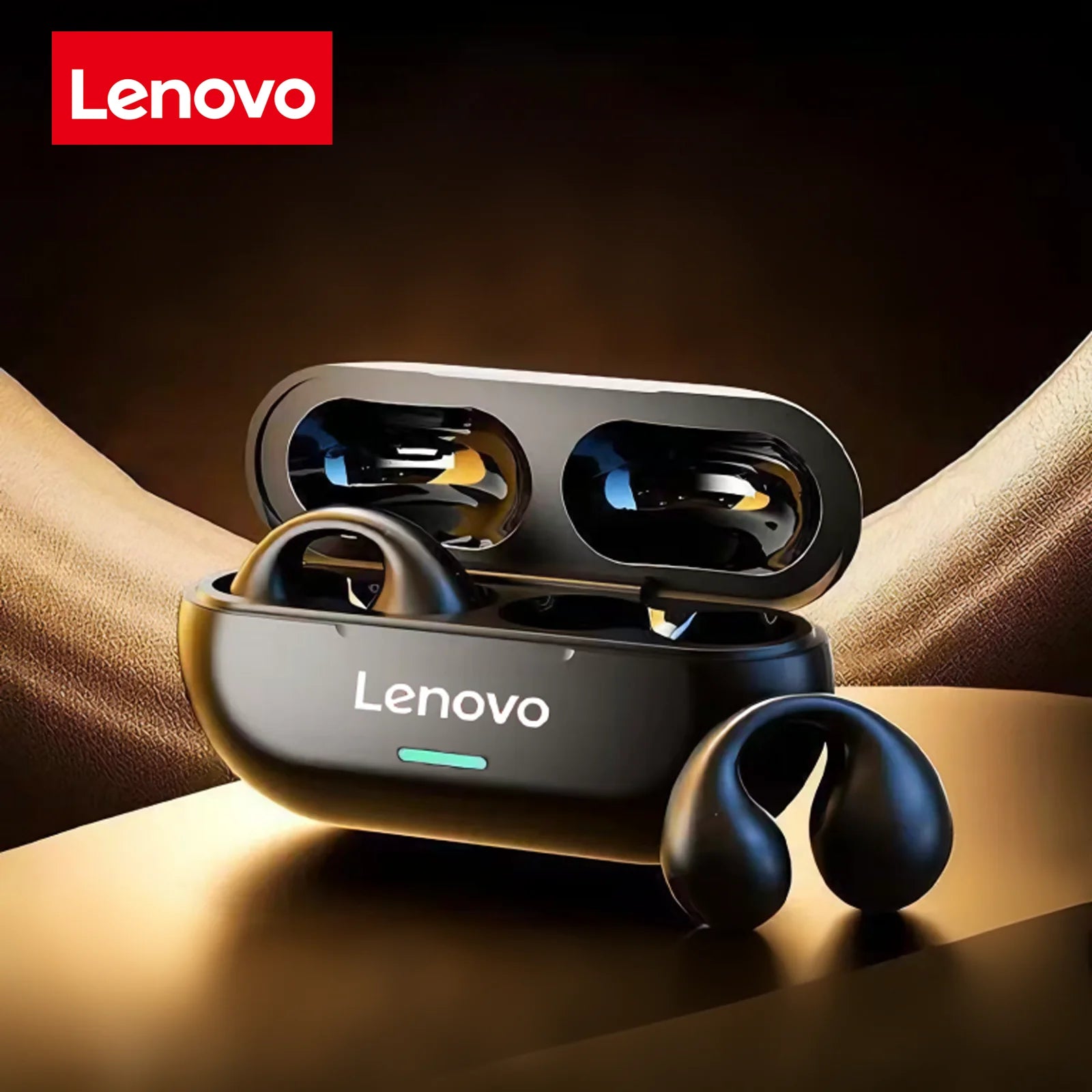 Lenovo Open-back Wireless Bluetooth Headphones, Clip-on Sports Headphones, HiFi Sound Quality, Noise Cancellation, Waterproof