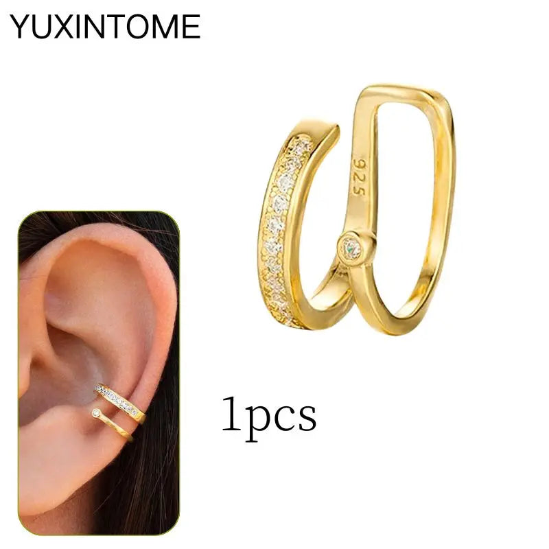 1PC Punk Ear Cuff Plated 24K Gold/925 Silver Conch Clip Earrings For Women Climbers No Piercing Fake Cartilage Earrings