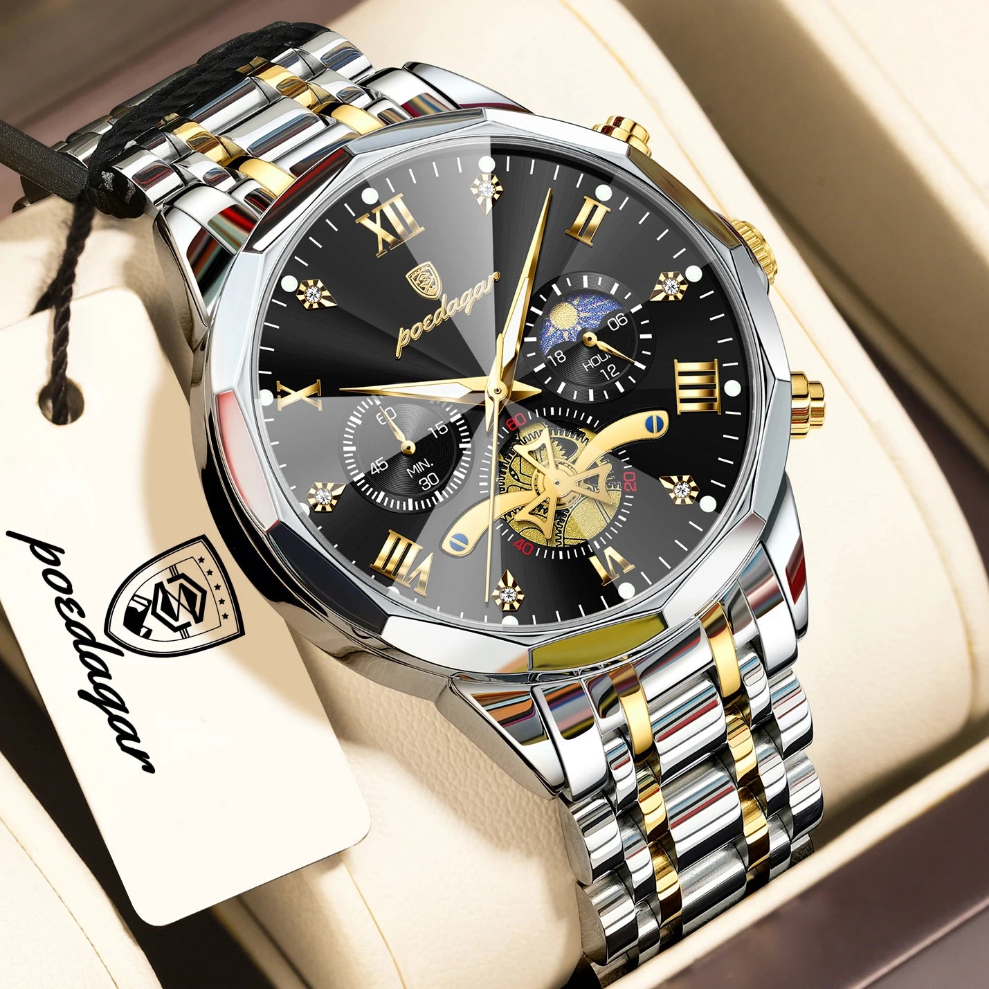 POEDAGAR Luxury Men Clock Waterproof Luminous Chronograph Sport Man Wristwatch Stainless Steel Fahion Quartz Men's Watches Reloj
