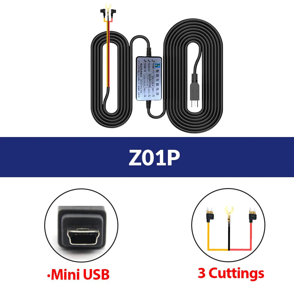 E-ACE 3.5 Meters Buck Line Mini USB Type-C Car Charger Wire Kit For Dash Cam Reaview Mirror 24H Parking Monitoring