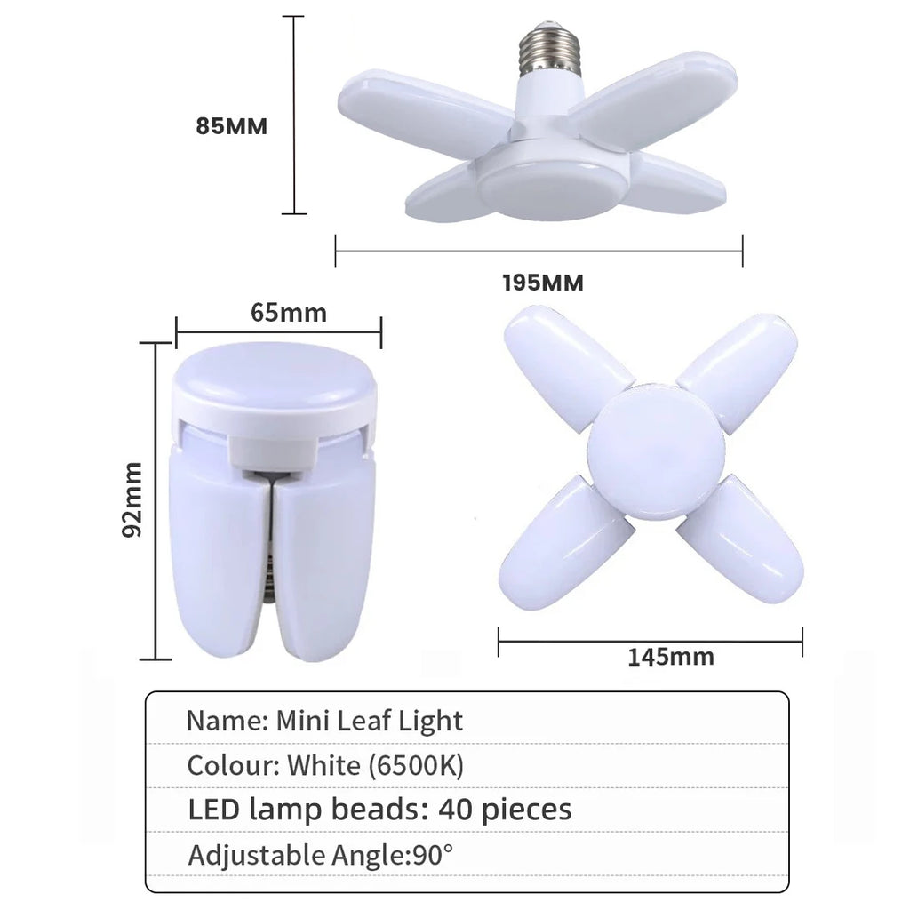 E27 Fan Shape Foldable  LED Bulb AC220V/110V Deformation for Home Ceiling Lights Warehouse and Garage White Leaf Light 6500K
