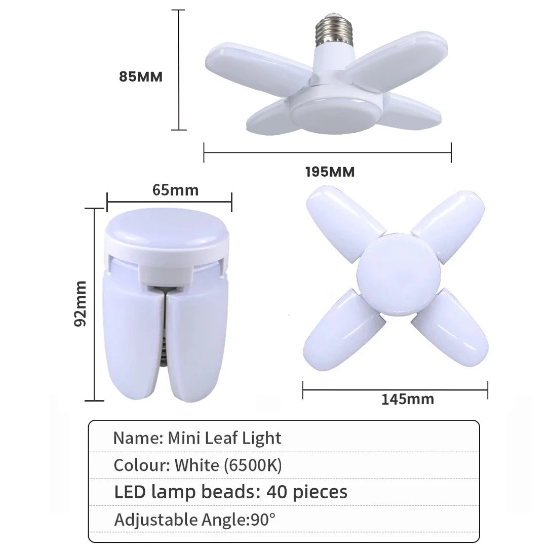 E27 Fan Shape Foldable  LED Bulb AC220V/110V Deformation for Home Ceiling Lights Warehouse and Garage White Leaf Light 6500K