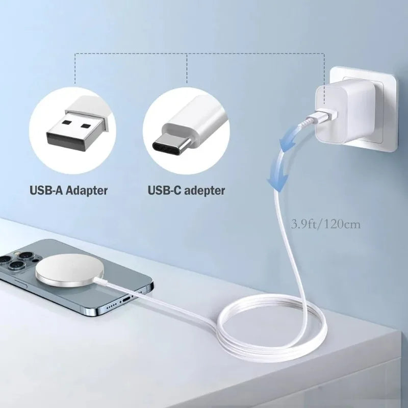 2 In 1 Magnetic Wireless Charger Pad With USB C Cable LED Light Fast Charging For iPhone 17 Samsung S26 Android Phone Accessory