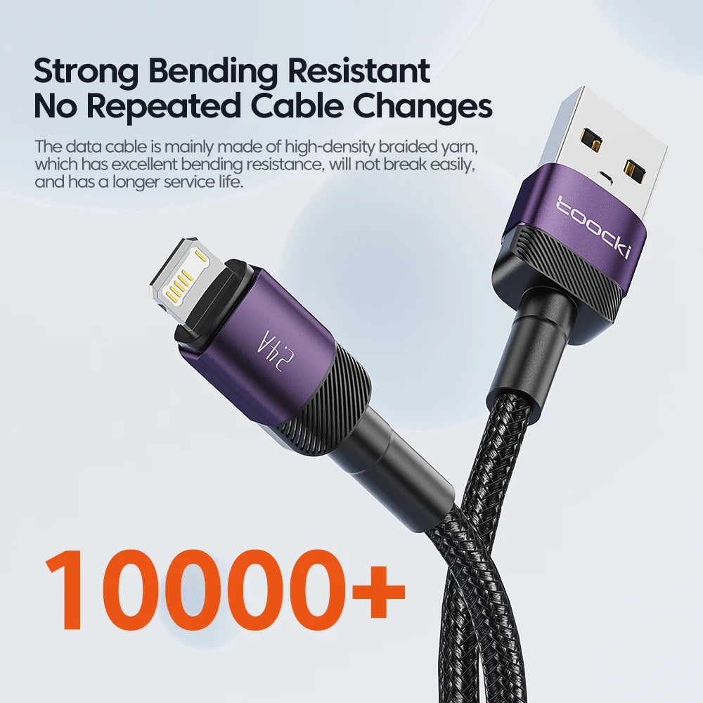 Toocki USB iPhone Cable 2Pack Aluminum Fast Charging Charger USB to iP Cable for iPhone 14 13 12 Pro Max X 8 Plus iPad Data Cord